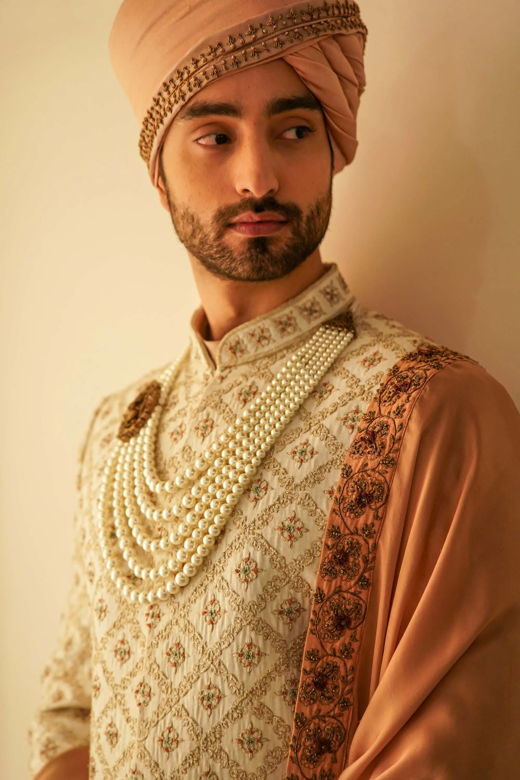 Ivory Jaal Embroidery Sherwani Set