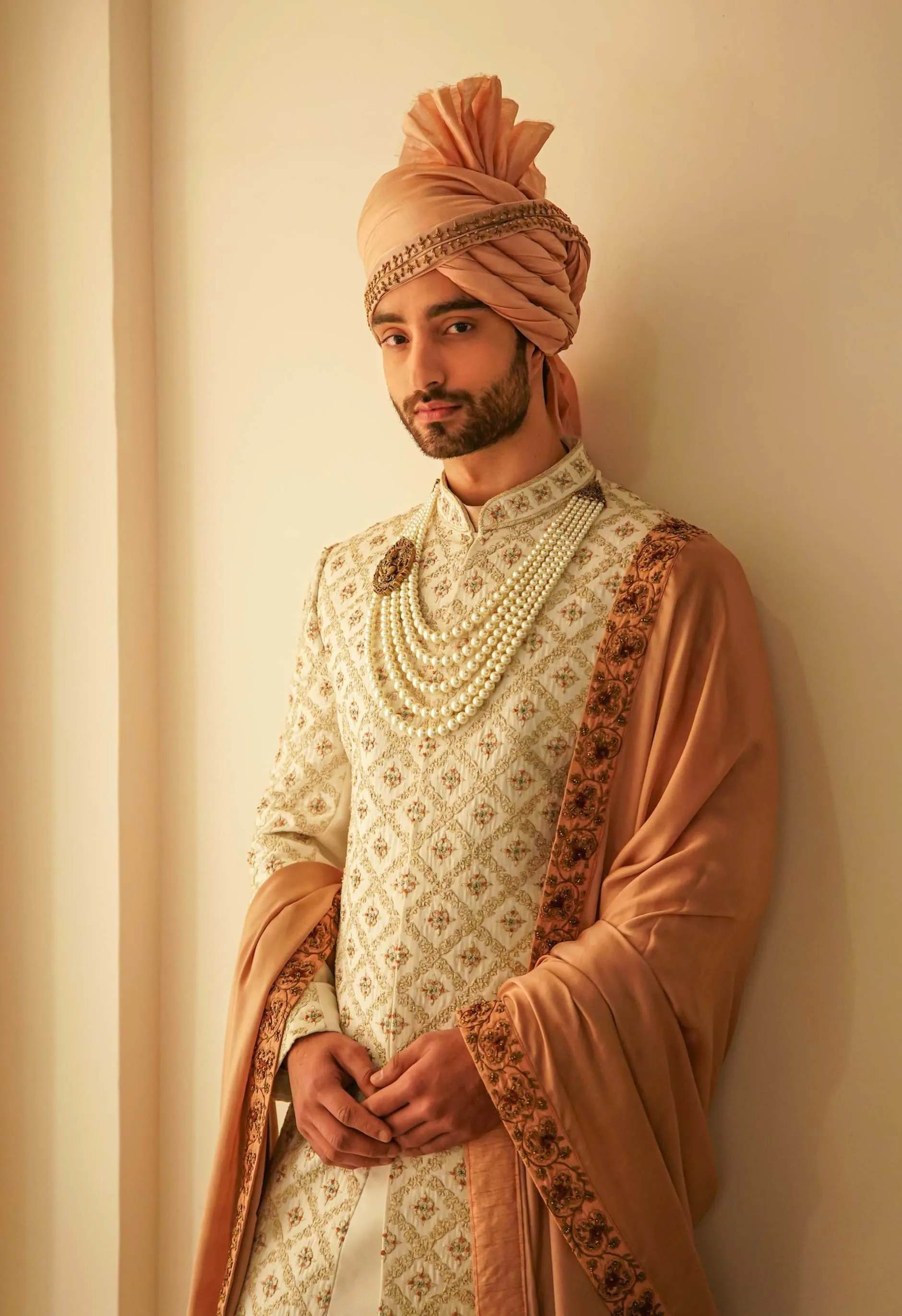 Ivory Jaal Embroidery Sherwani Set
