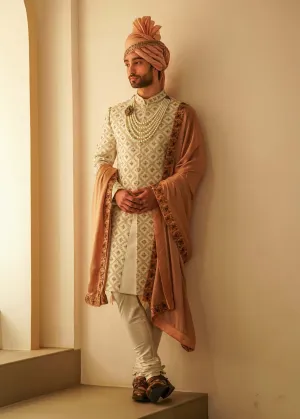 Ivory Jaal Embroidery Sherwani Set