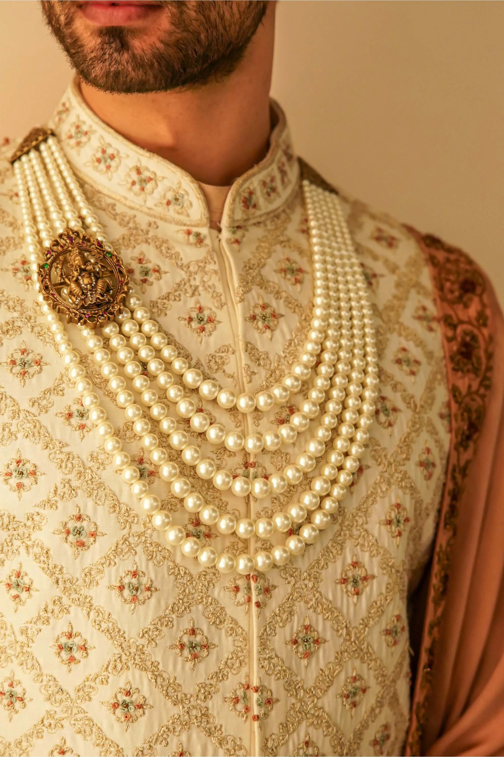 Ivory Jaal Embroidery Sherwani Set