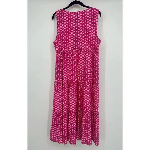 J. Crew V-neck tiered midi dress Size 14 pink floral
