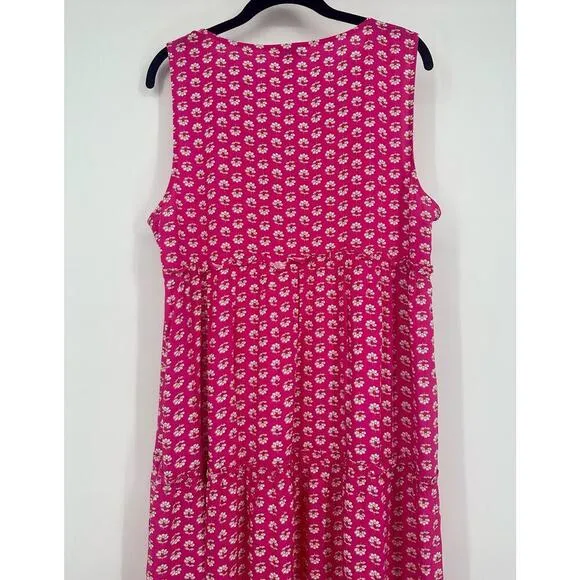J. Crew V-neck tiered midi dress Size 14 pink floral