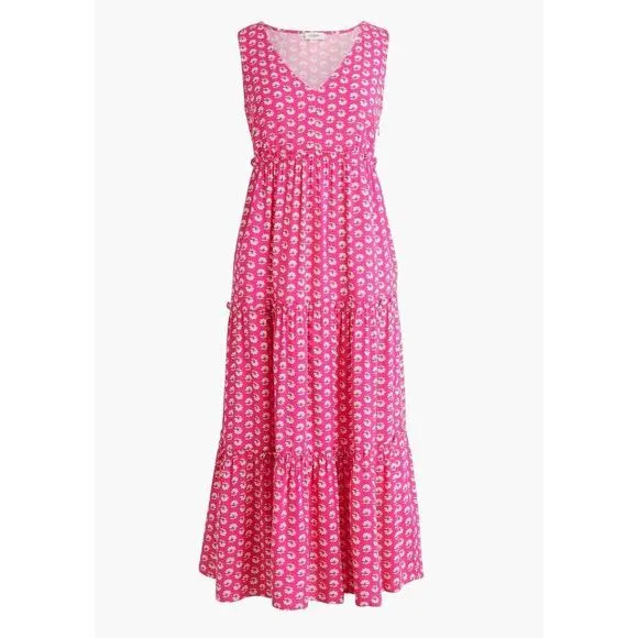 J. Crew V-neck tiered midi dress Size 14 pink floral