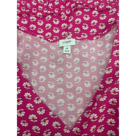J. Crew V-neck tiered midi dress Size 14 pink floral