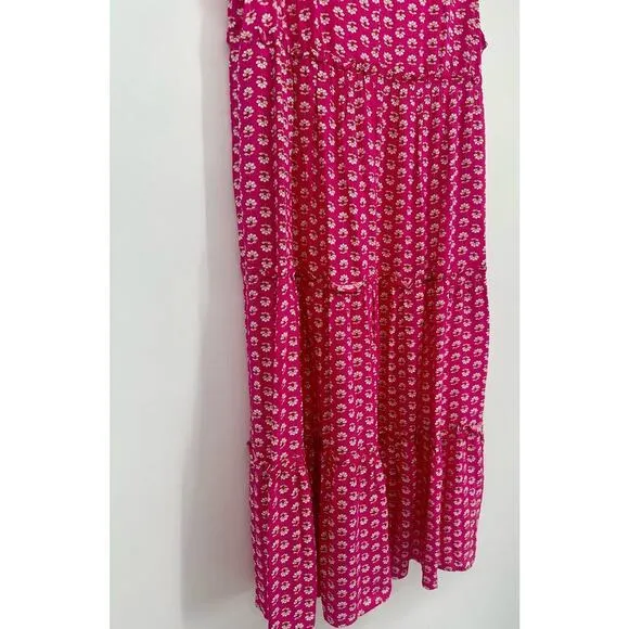 J. Crew V-neck tiered midi dress Size 14 pink floral