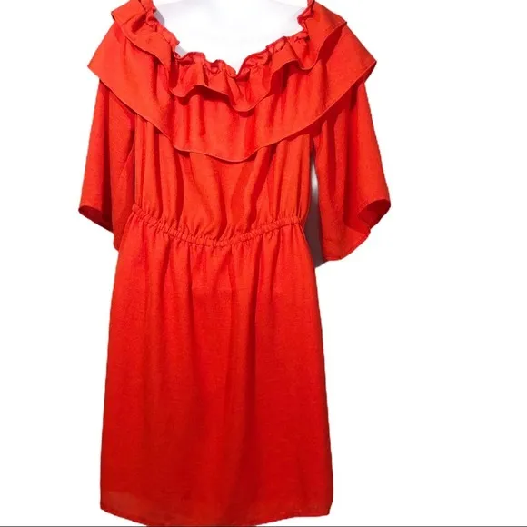 JACK by BB Dakota Revolve Bowser Dress in Poppy Red Off Shoulder Ruffle XS NWT
