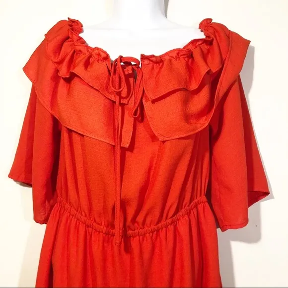JACK by BB Dakota Revolve Bowser Dress in Poppy Red Off Shoulder Ruffle XS NWT