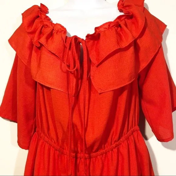 JACK by BB Dakota Revolve Bowser Dress in Poppy Red Off Shoulder Ruffle XS NWT