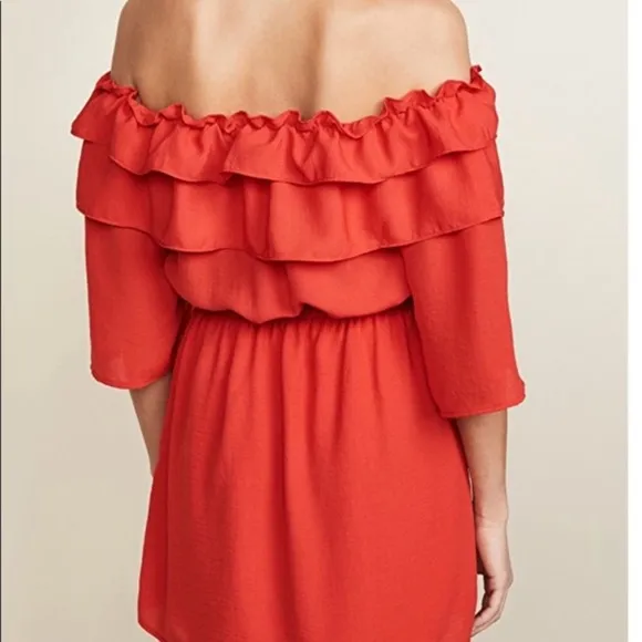 JACK by BB Dakota Revolve Bowser Dress in Poppy Red Off Shoulder Ruffle XS NWT