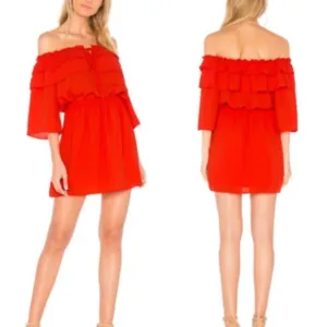JACK by BB Dakota Revolve Bowser Dress in Poppy Red Off Shoulder Ruffle XS NWT