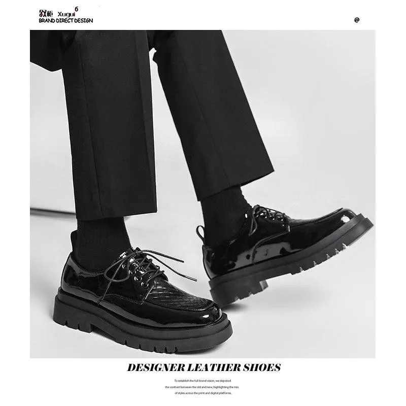Japanese Leather Shoes Men'S Summer Retro Trend Wild Black Single Shoes Lace-Up Increased Casual Men'S Shoes British Loafers