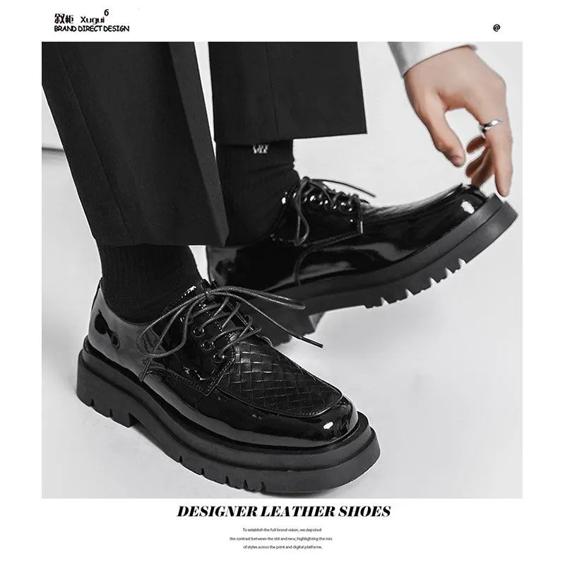 Japanese Leather Shoes Men'S Summer Retro Trend Wild Black Single Shoes Lace-Up Increased Casual Men'S Shoes British Loafers