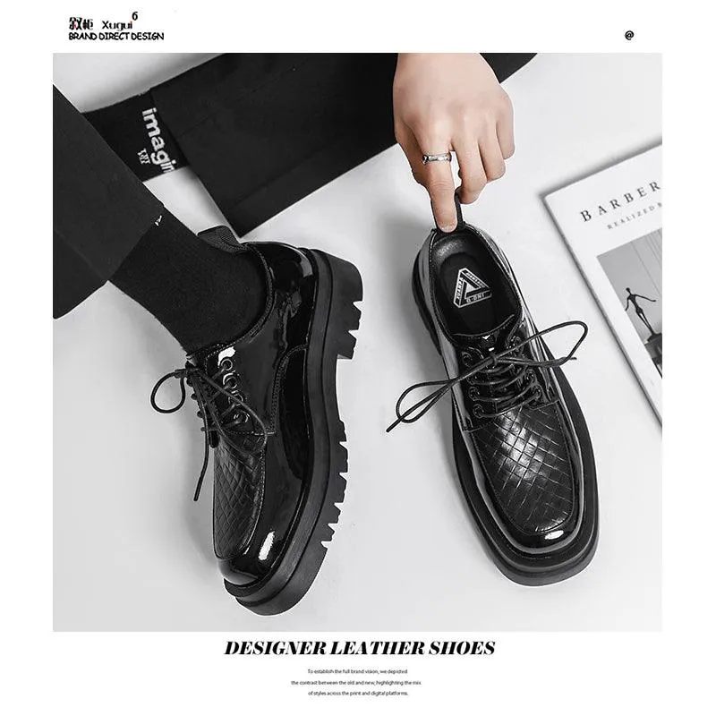 Japanese Leather Shoes Men'S Summer Retro Trend Wild Black Single Shoes Lace-Up Increased Casual Men'S Shoes British Loafers