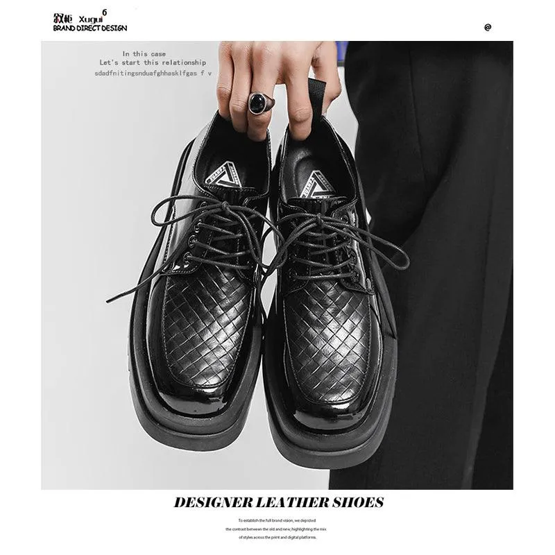 Japanese Leather Shoes Men'S Summer Retro Trend Wild Black Single Shoes Lace-Up Increased Casual Men'S Shoes British Loafers