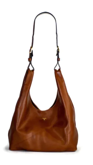 Jena Buckle Hobo Bag : Smooth Cognac Leather