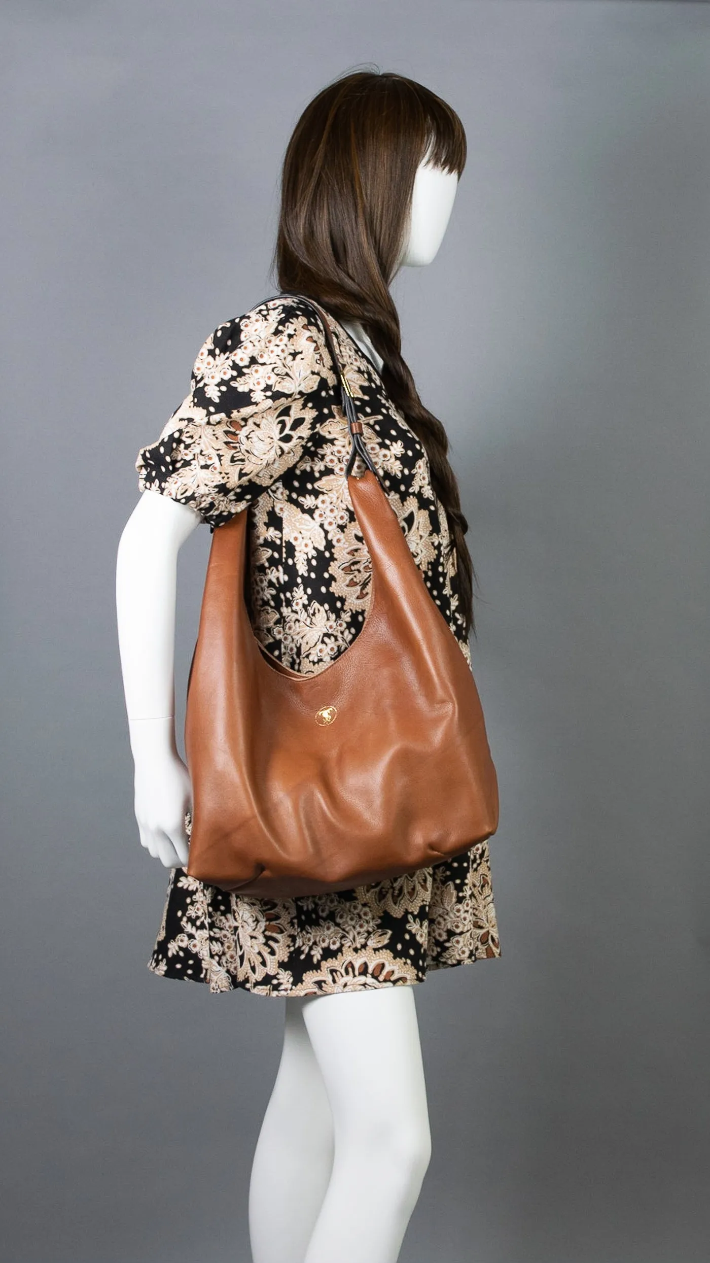 Jena Buckle Hobo Bag : Smooth Cognac Leather