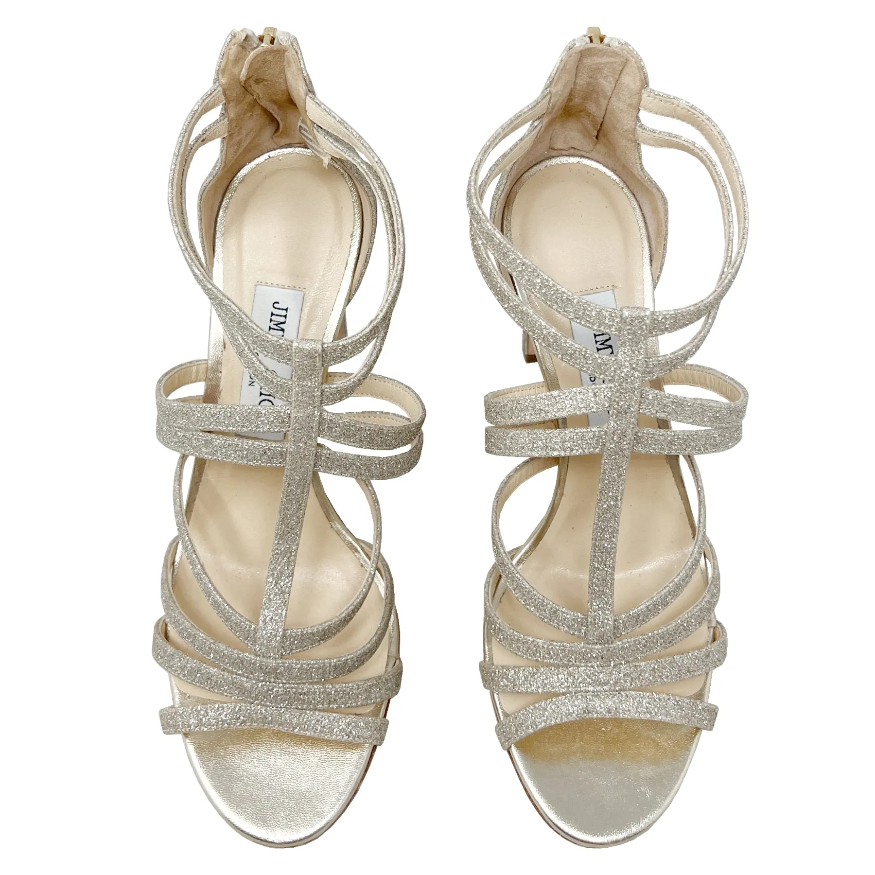 Jimmy Choo Selina Gold Metallic Glitter Caged Sandals Size EU 38.5