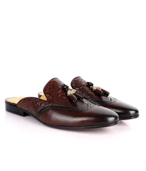 John Foster Brogue Wingtip Tassel Men's Mule|Coffee