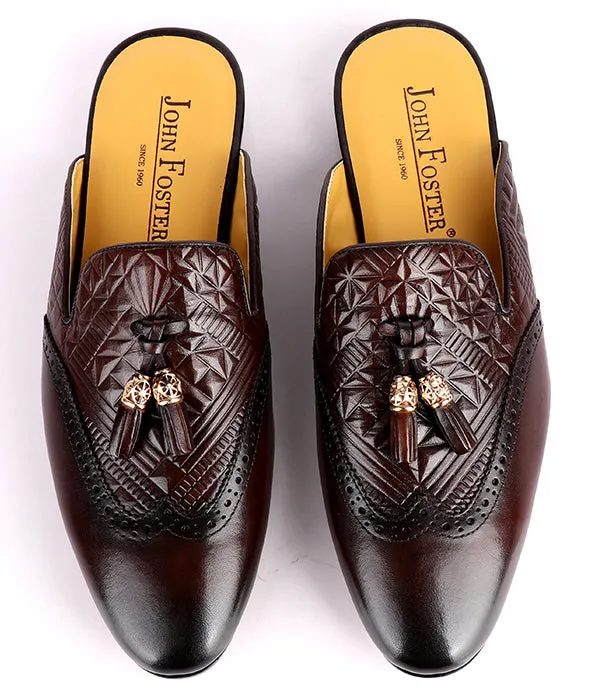 John Foster Brogue Wingtip Tassel Men's Mule|Coffee