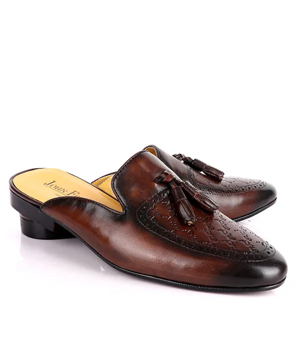 John Foster Brogue Wingtip Tassel Men's Mule|Coffee