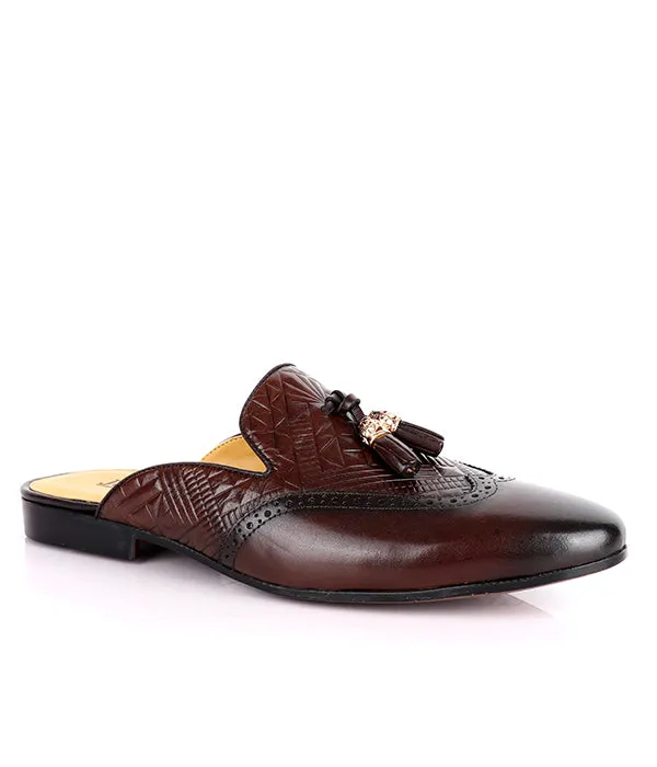 John Foster Brogue Wingtip Tassel Men's Mule|Coffee