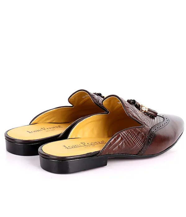 John Foster Brogue Wingtip Tassel Men's Mule|Coffee