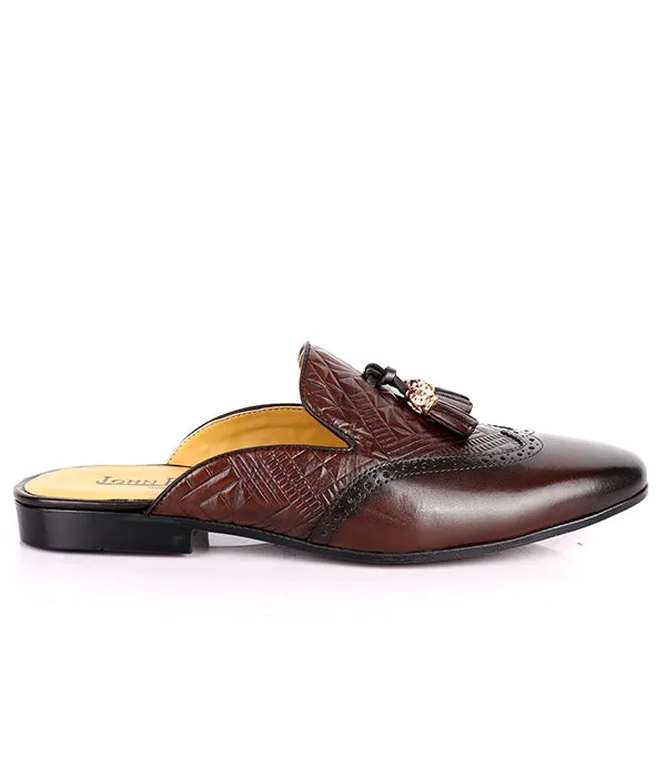 John Foster Brogue Wingtip Tassel Men's Mule|Coffee