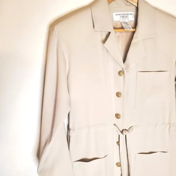 Jones New York Business Casual Cream Button Up Dress