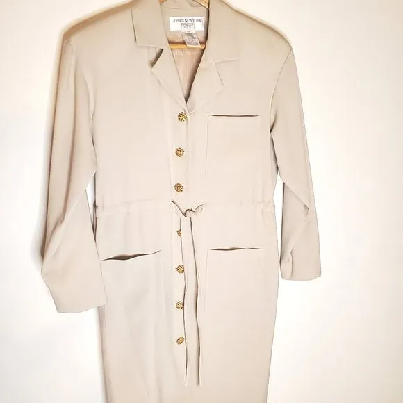 Jones New York Business Casual Cream Button Up Dress