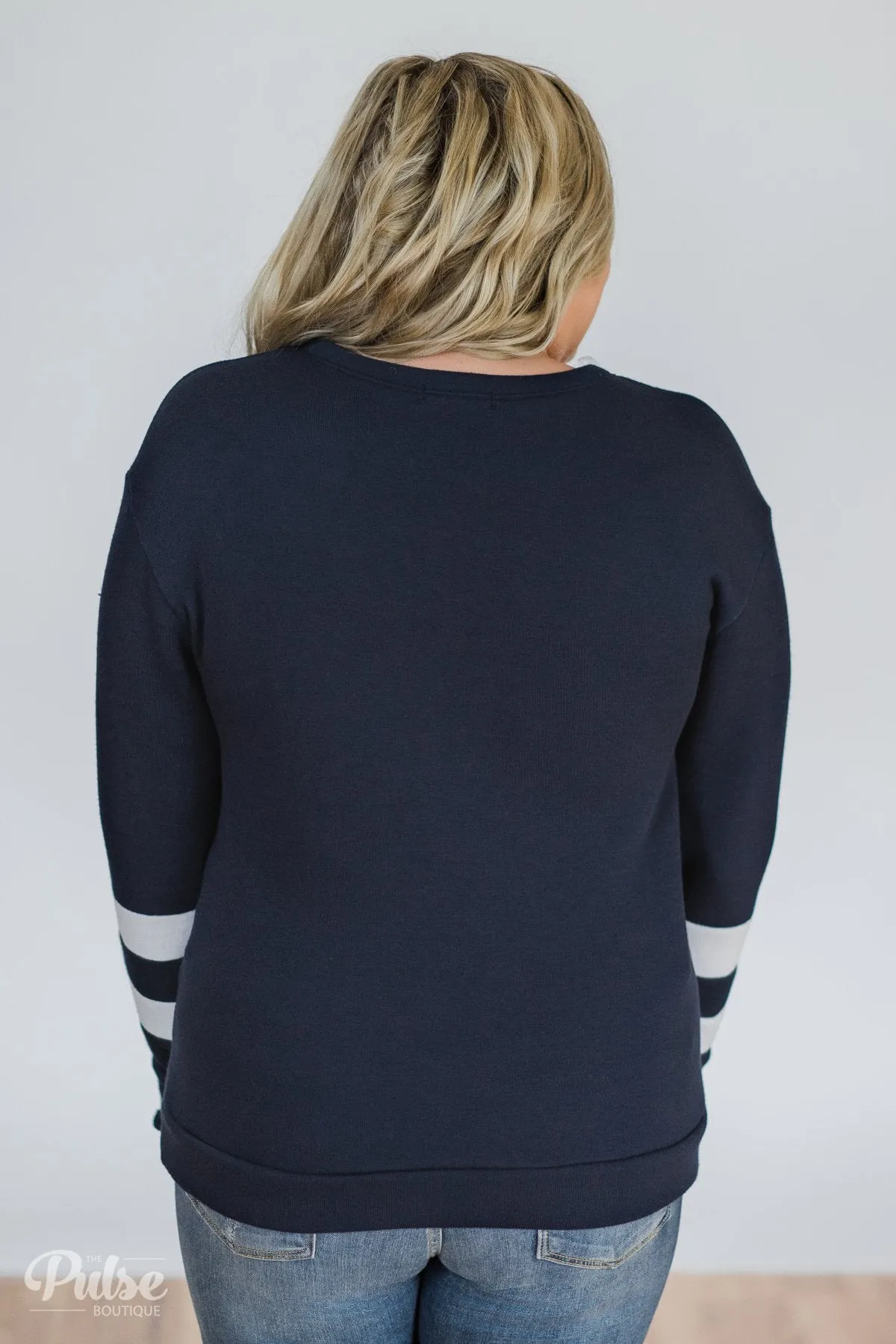Just As Soft Varsity Stripe Crewneck- Navy
