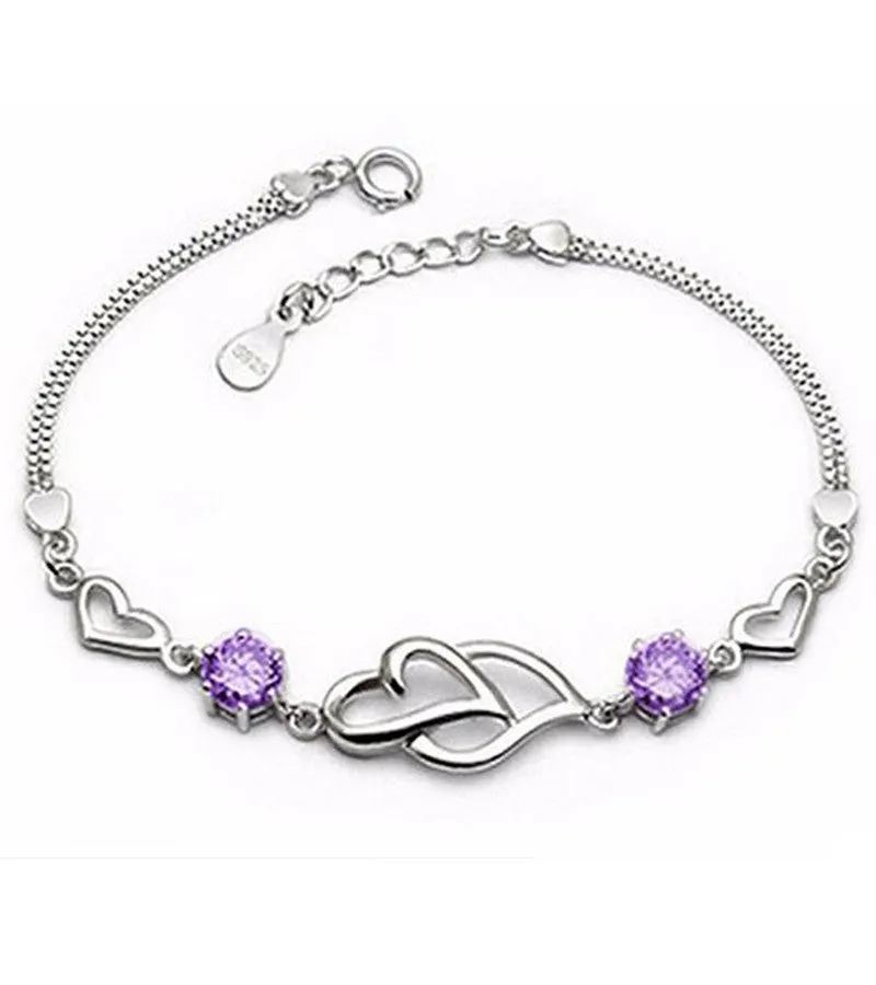 Karatcart Platinum Plated Purple Heart Shaped Bracelet