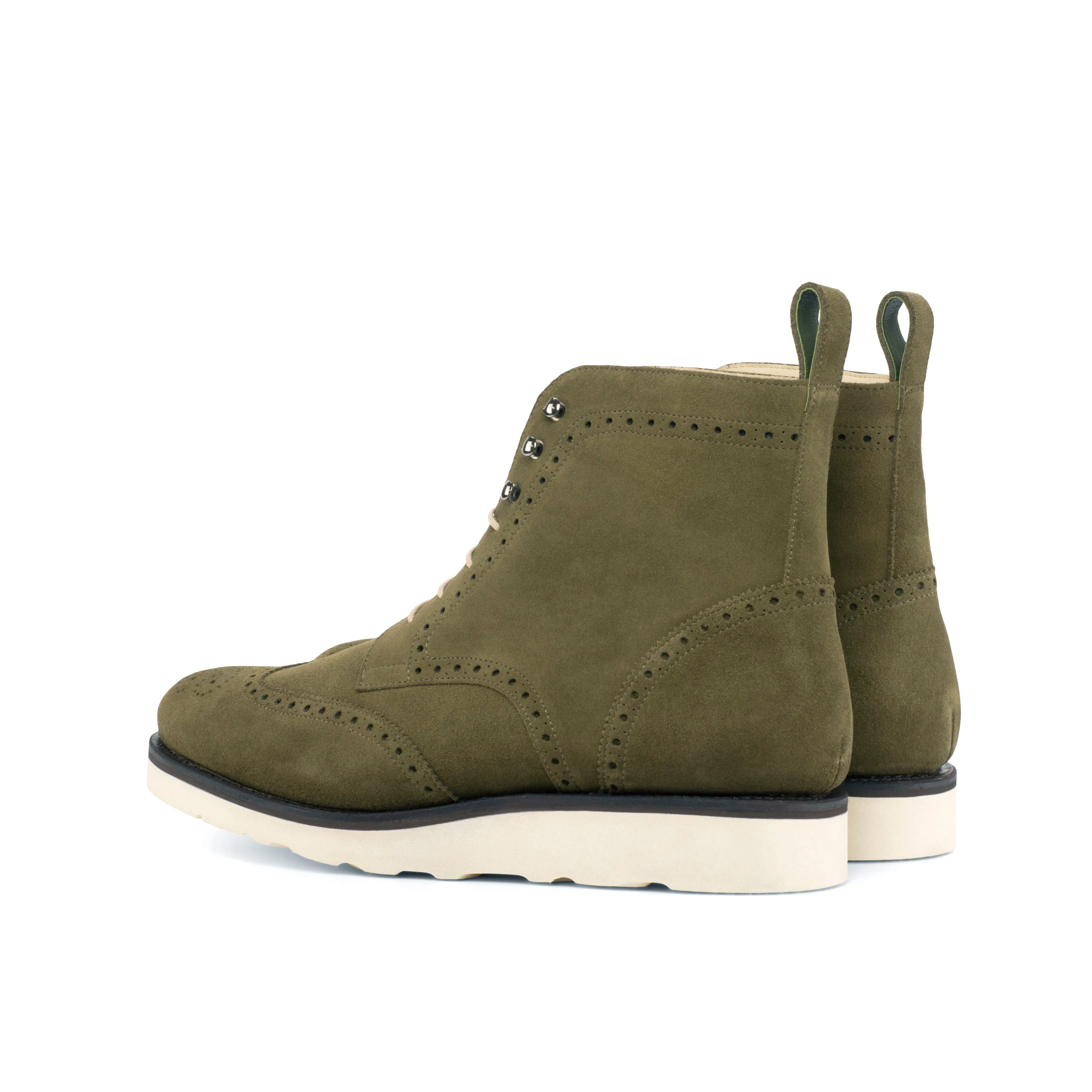 Khaki Suede Brogue Boots