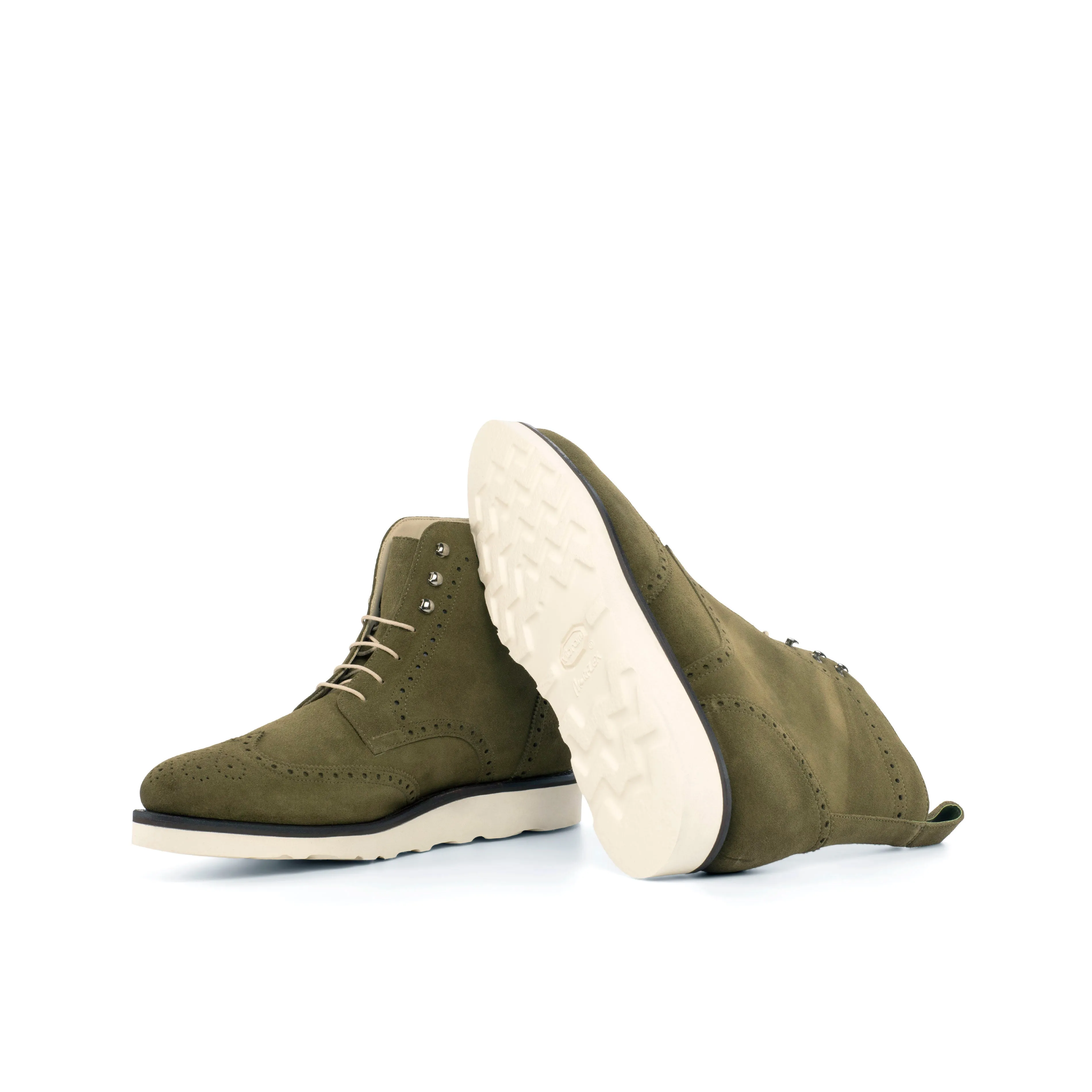 Khaki Suede Brogue Boots