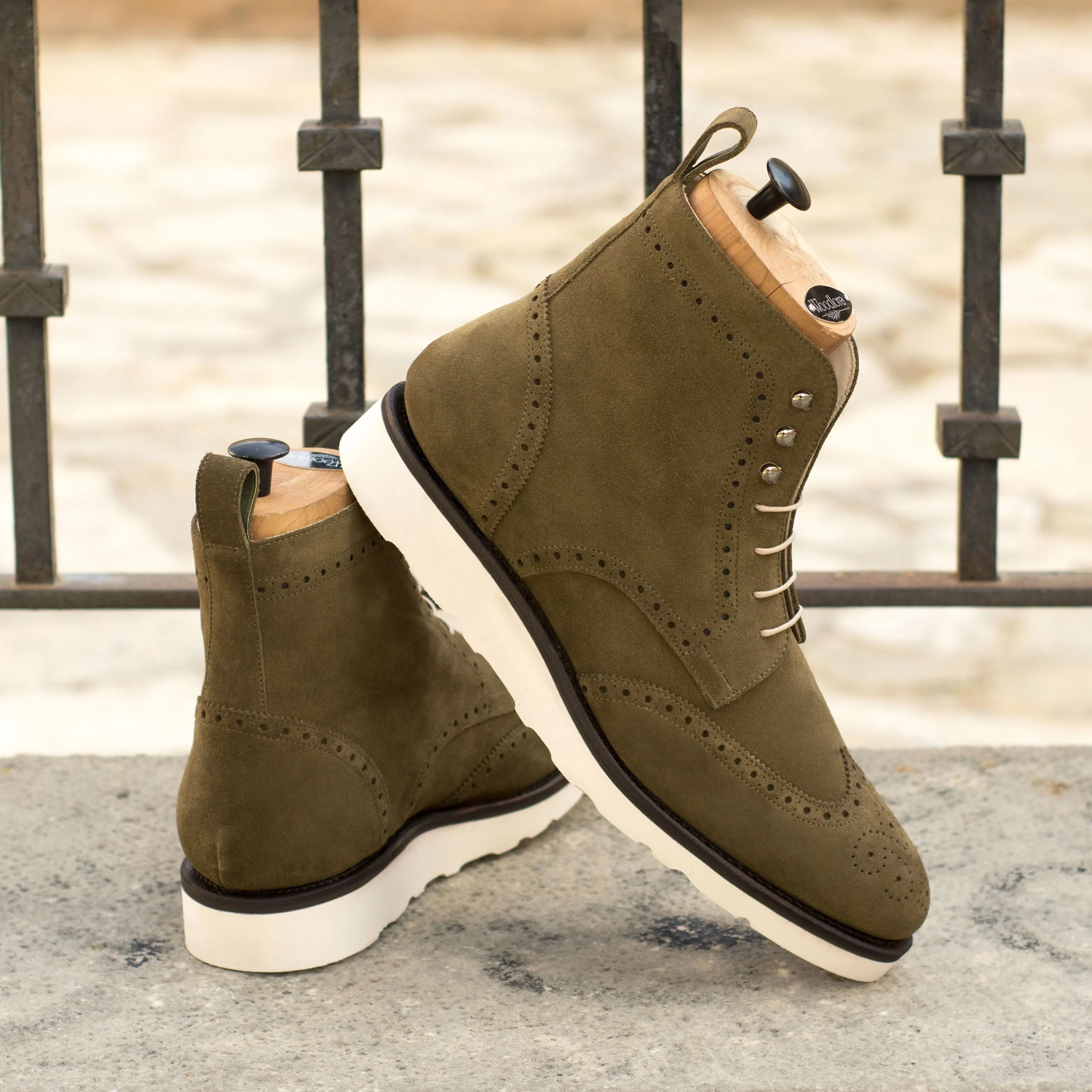 Khaki Suede Brogue Boots