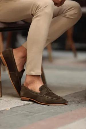 Khaki Suede Penny Loafers - Loafers Shoes