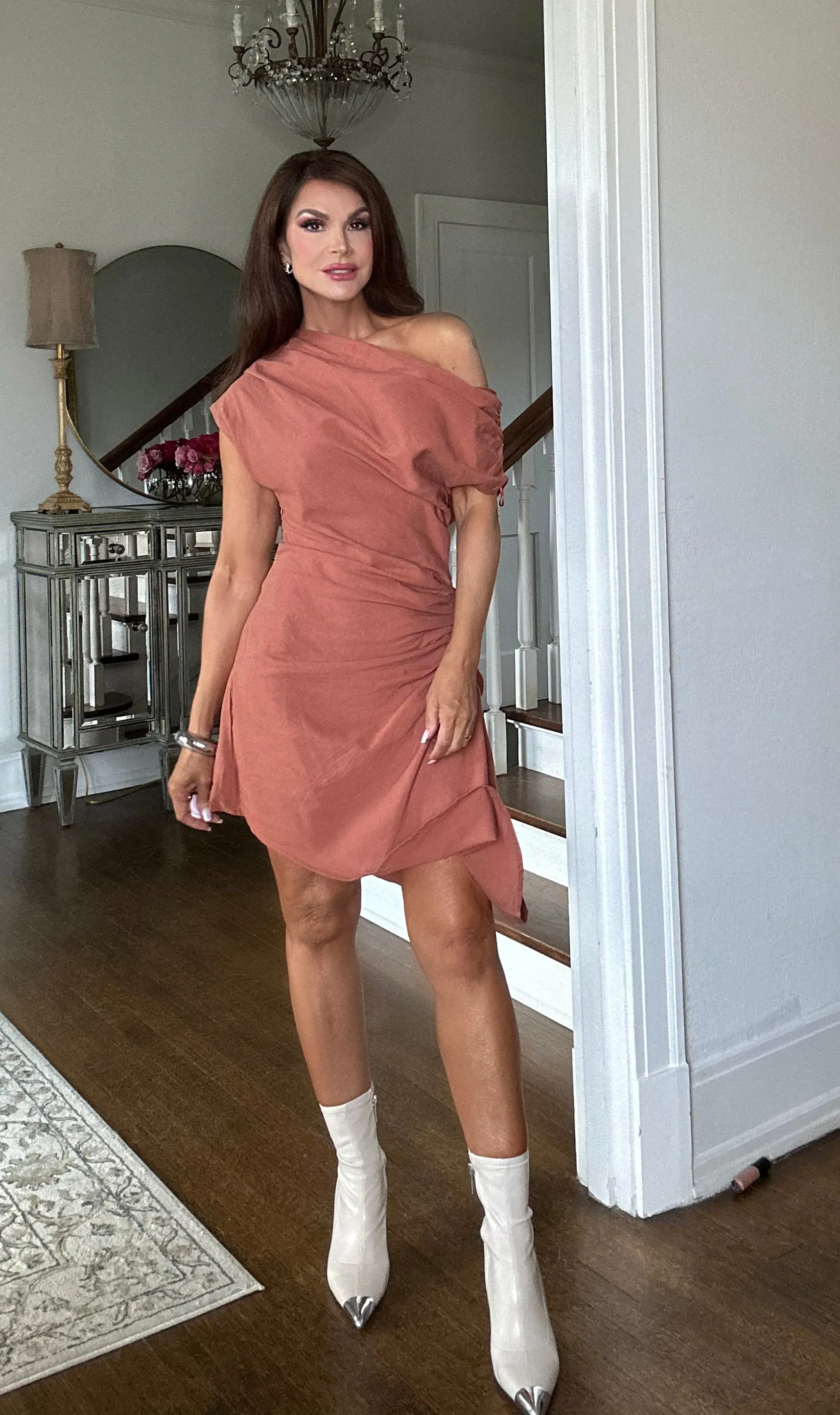 Kinsley rust asymmetric linen mini dress