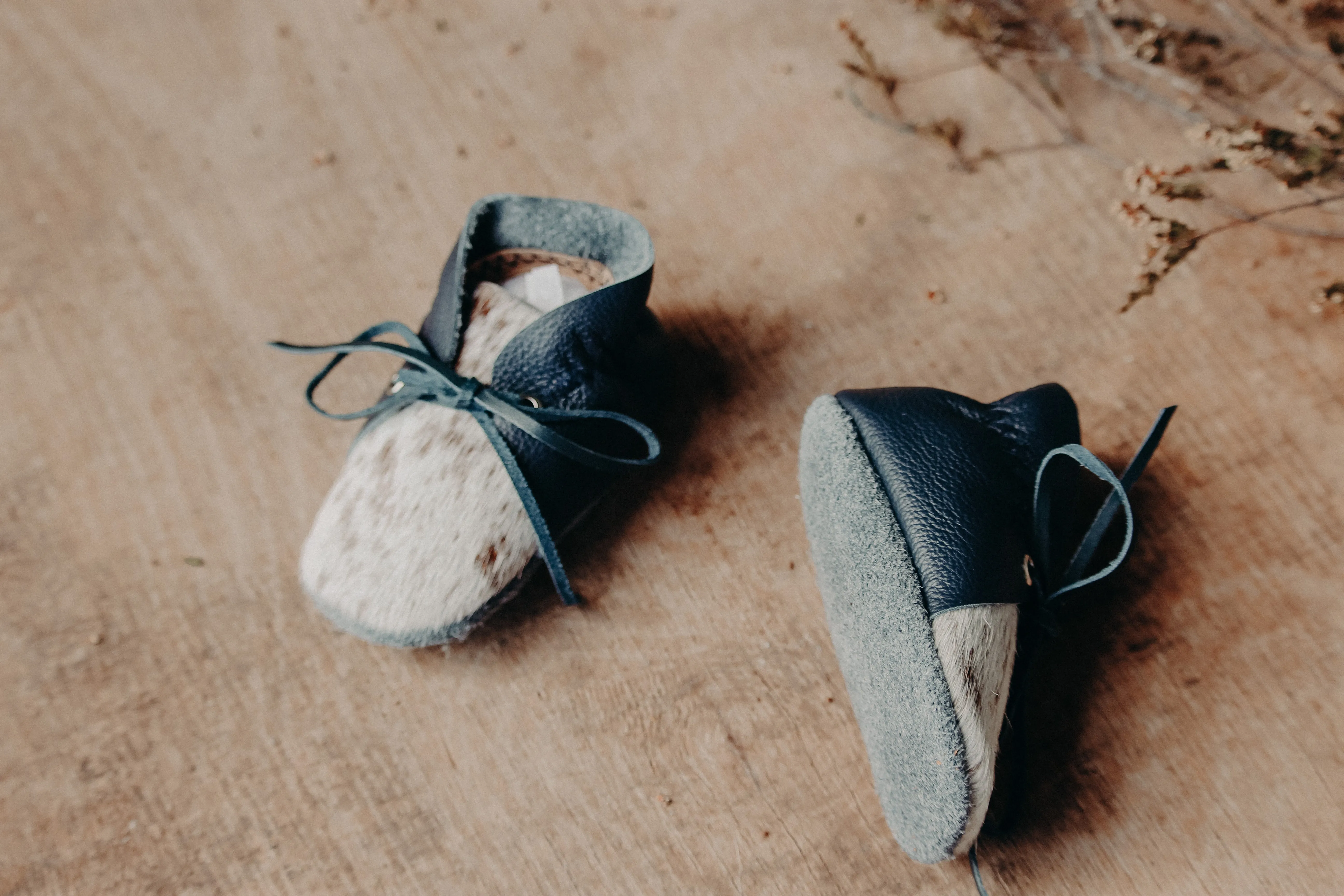 Lace Bootie - Navy & Cowhide