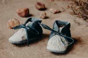 Lace Bootie - Navy & Cowhide