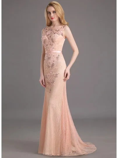 Lace Column Beading Evening Dress