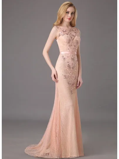 Lace Column Beading Evening Dress