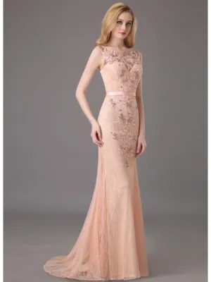 Lace Column Beading Evening Dress