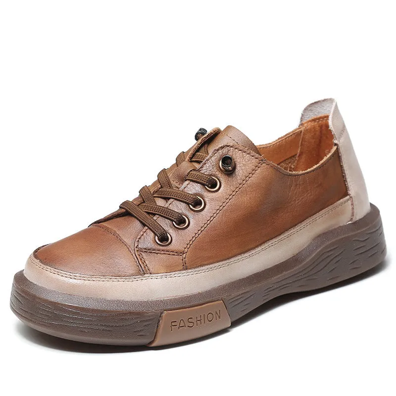Lace-up Genuine Leather Soft Sole Retro Women's Shoes Handmade Cowhide Flat Shoes