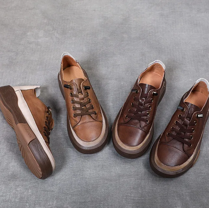 Lace-up Genuine Leather Soft Sole Retro Women's Shoes Handmade Cowhide Flat Shoes