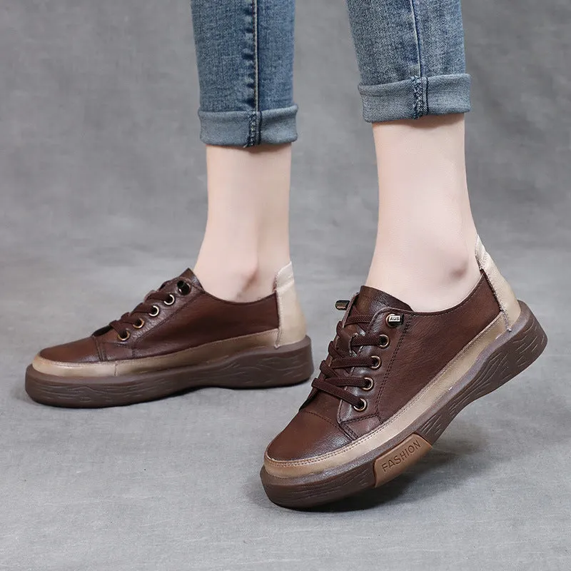 Lace-up Genuine Leather Soft Sole Retro Women's Shoes Handmade Cowhide Flat Shoes