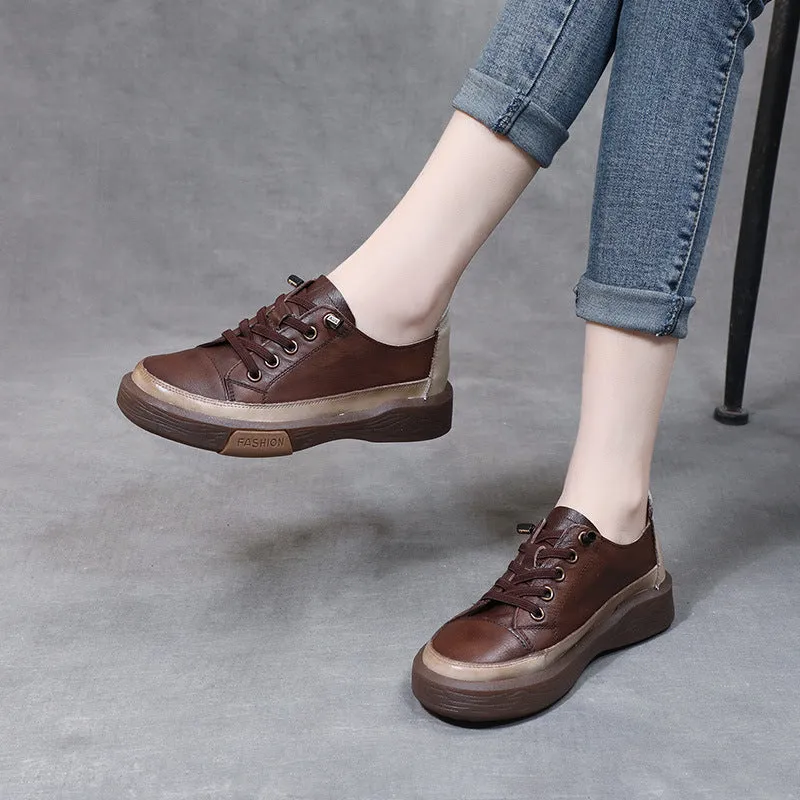 Lace-up Genuine Leather Soft Sole Retro Women's Shoes Handmade Cowhide Flat Shoes