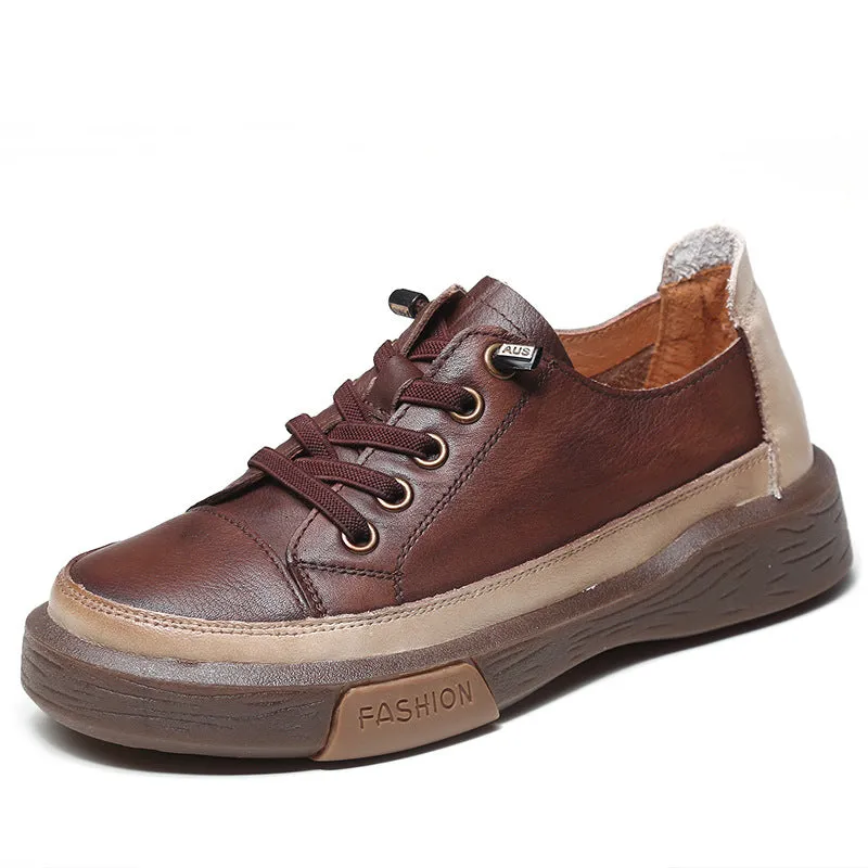 Lace-up Genuine Leather Soft Sole Retro Women's Shoes Handmade Cowhide Flat Shoes