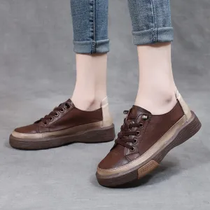 Lace-up Genuine Leather Soft Sole Retro Women's Shoes Handmade Cowhide Flat Shoes