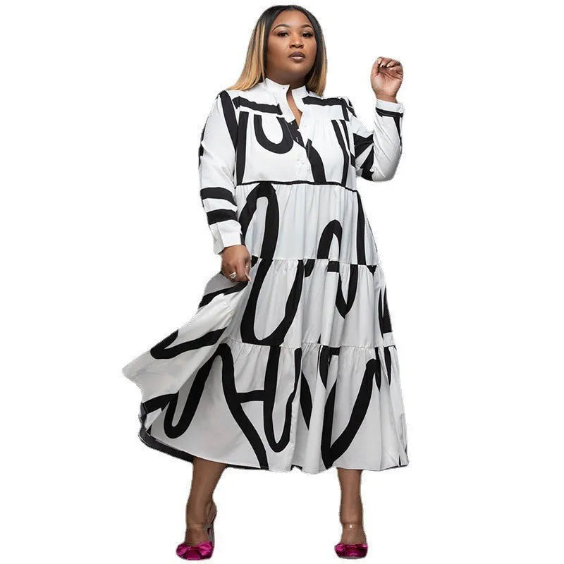 Ladies Printed Commuter Panel Shirt Plus Size Dress