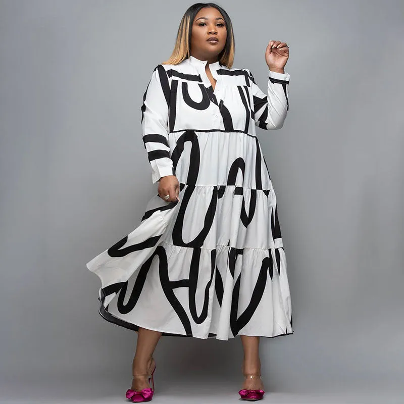 Ladies Printed Commuter Panel Shirt Plus Size Dress