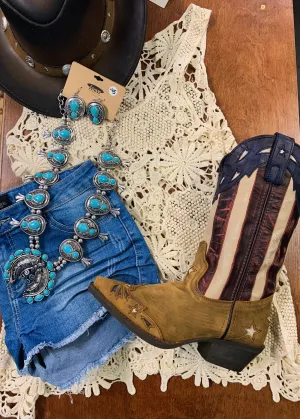 LAREDO WOMEN'S KEYES STARS & STRIPES COWGIRL BOOTS - SNIP TOE